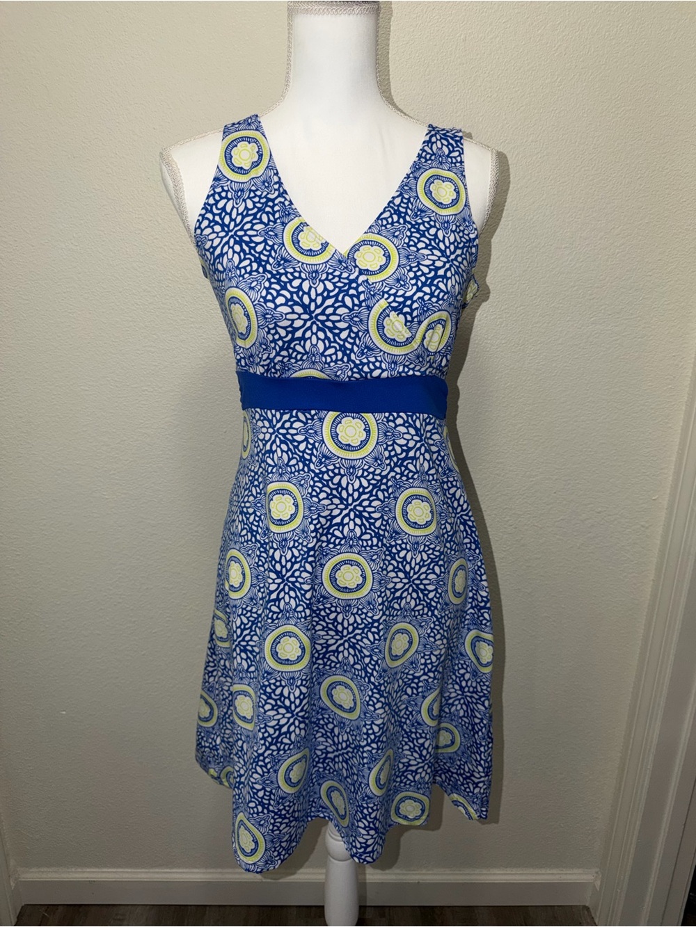 lola Blue and Yellow Floral V-Neck Midi Dress